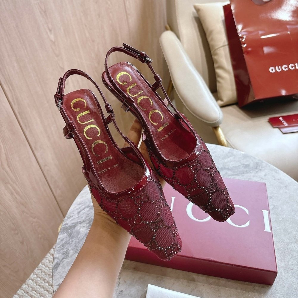 Gvc*1 Women Gg Crystal Slingback Pump Red Mesh ‎‎674668 Faeq0 6255