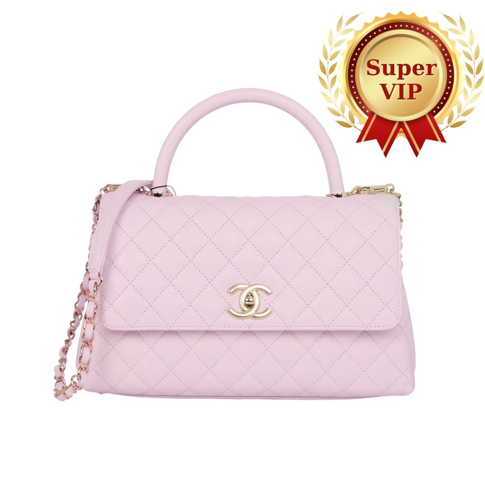 [S*per Vip 1:1] Ch**el Small Coco Handle Bag Gold Light Pink 23Cm