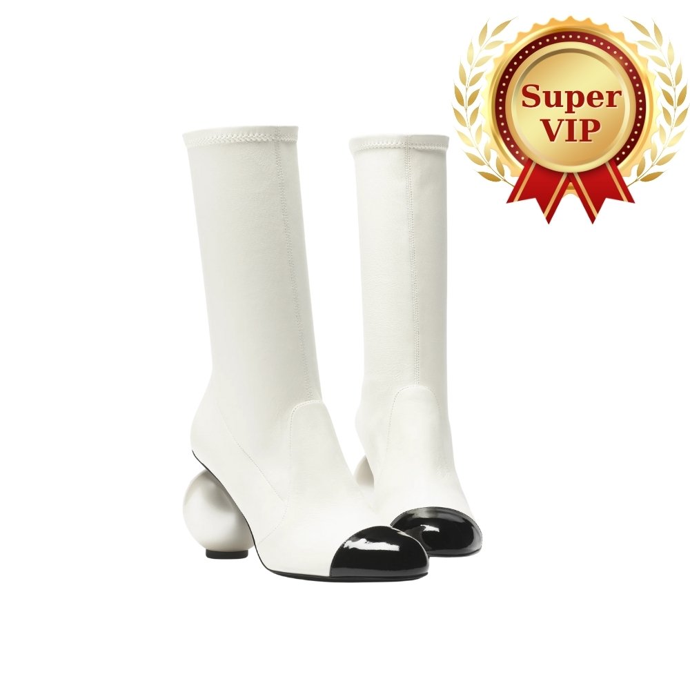 [S*per Vip 1:1] Ch**el Mid Boots Smooth Leather White and Black G46776 B22203 U4187