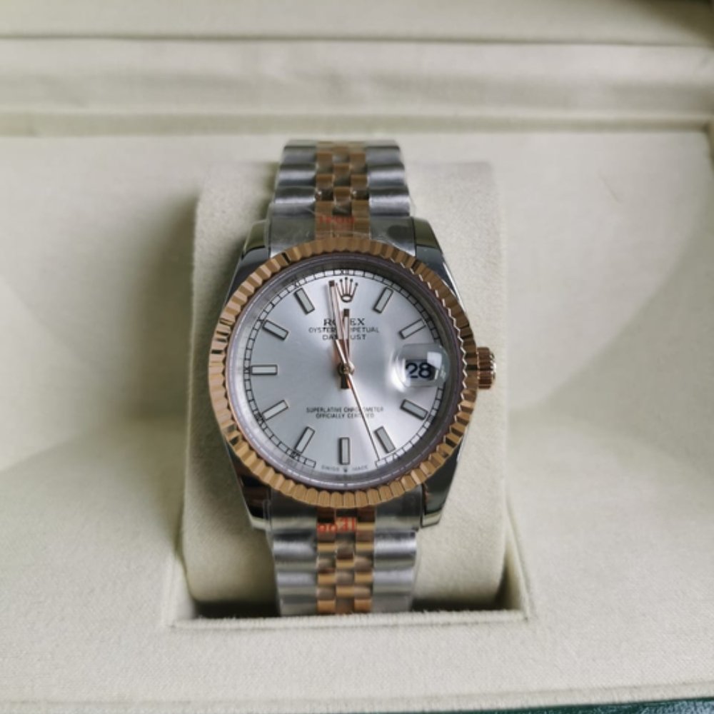 R01ex Oyster Perpetual Datejust White Dial With Silver And Everose Gold Strap 36Mm 126231 0017