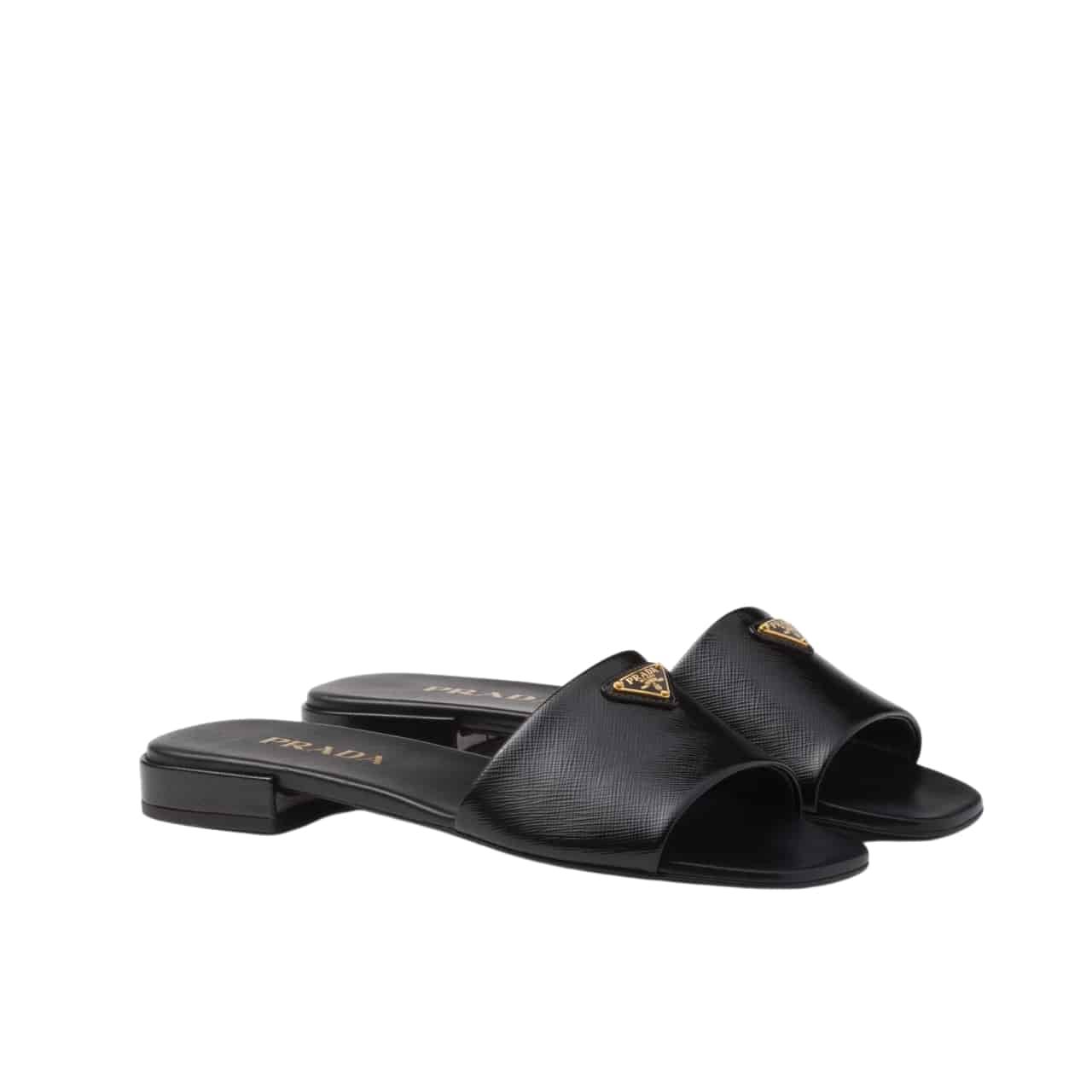 Pra*a Saffiano Patent Leather Slides Black 1Xx730 3A9S F0002 F 010