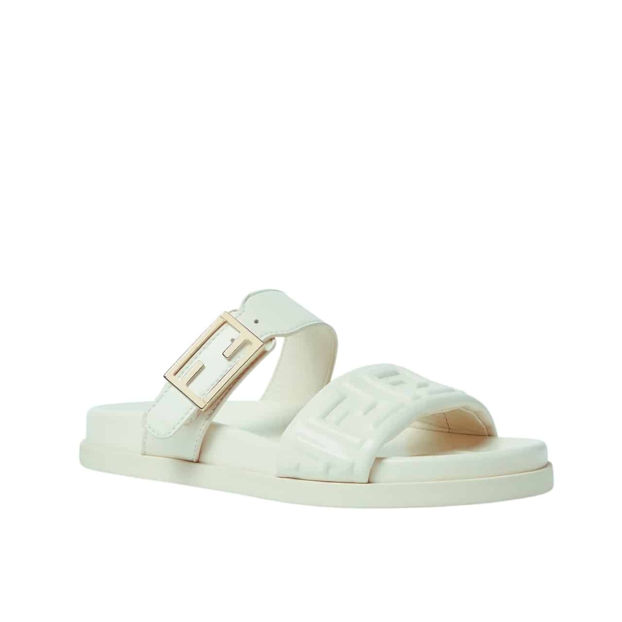 F**di Feel Nappa Leather Slides White 8X8710Abohf1Svv