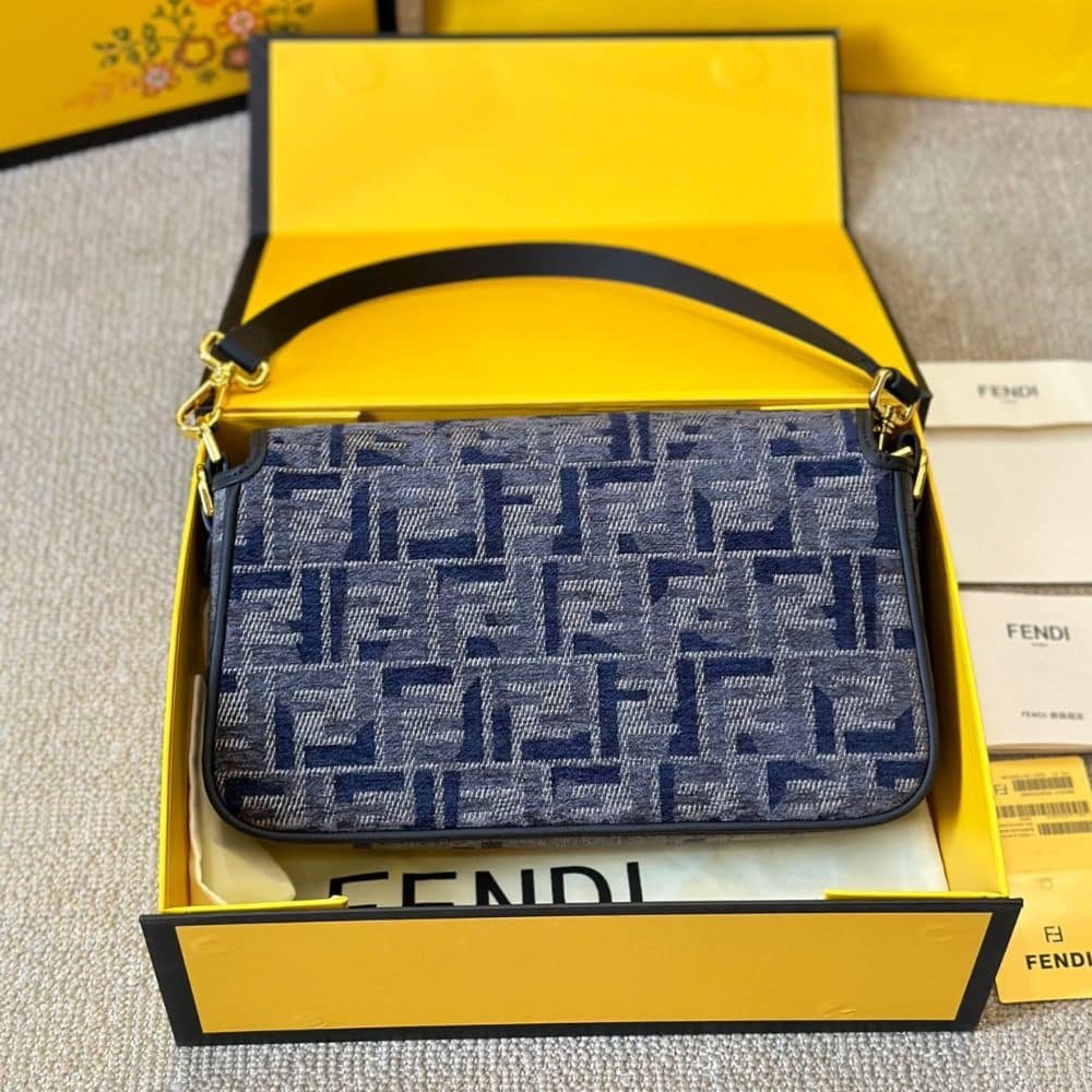 F**di Baguette Ff Chenille Bag Dark Blue 27Cm