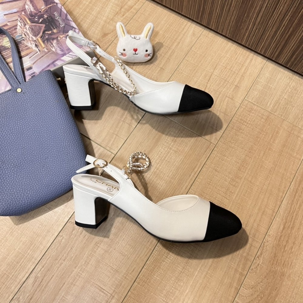 Ch**el Slingbacks Goatskin And Grosgrain White