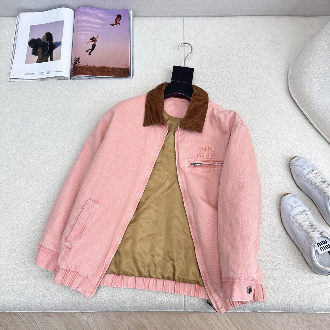 M1um1u Padded Denim Blouson Jacket Pink Gwb221 179Q F0028 S Ooo