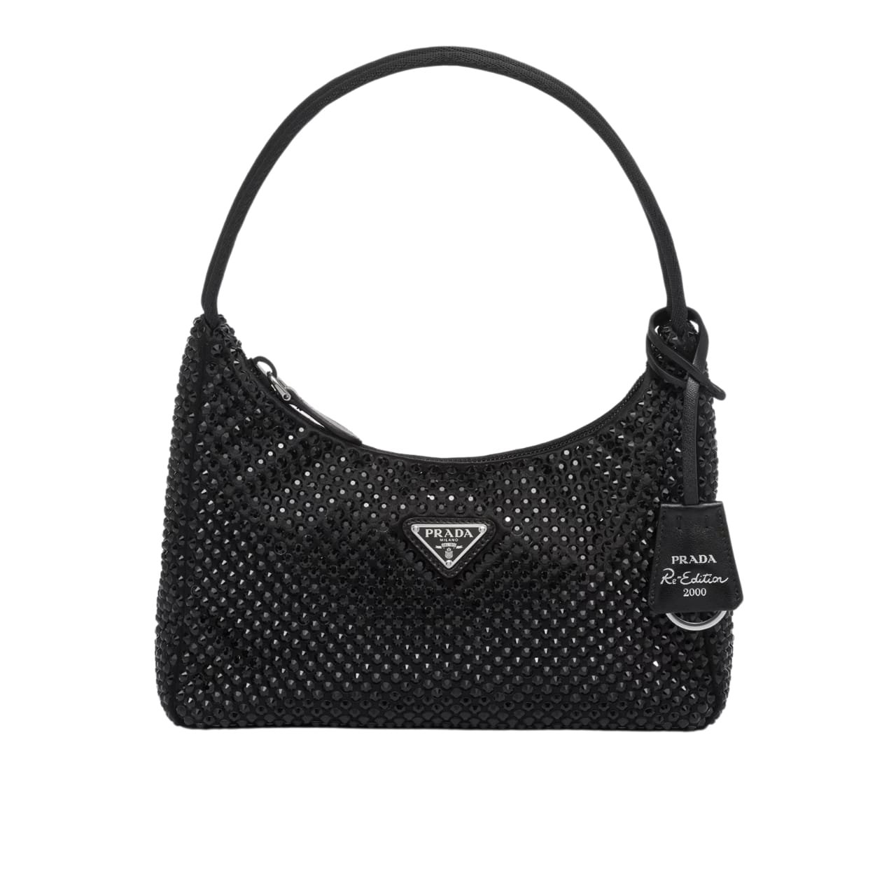 Pra*a Re Edition Satin Mini Bag With Crystals Black 21Cm 1Bc515 2Awl F0002 V Ooo