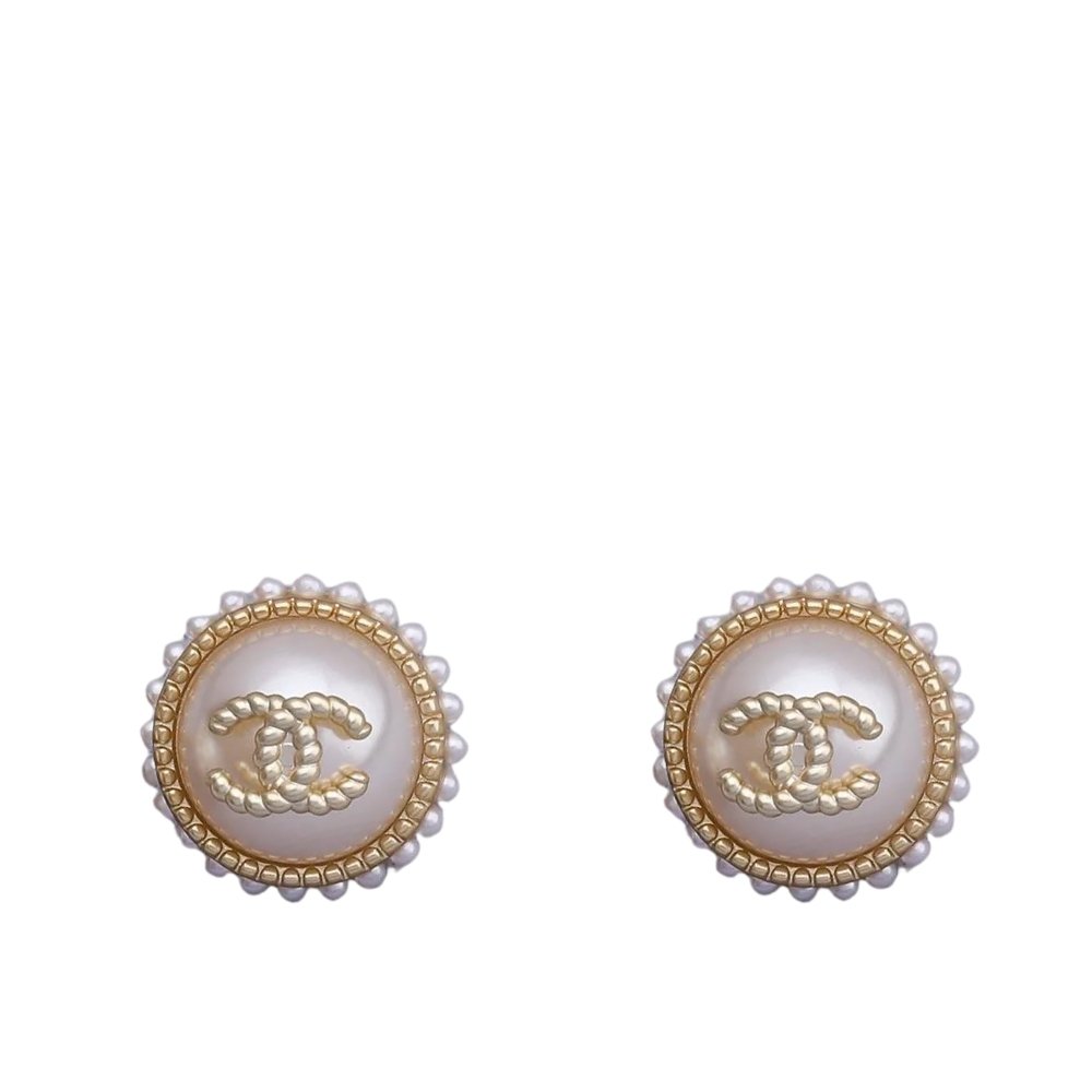 Ch**el Button Pearl Earrings