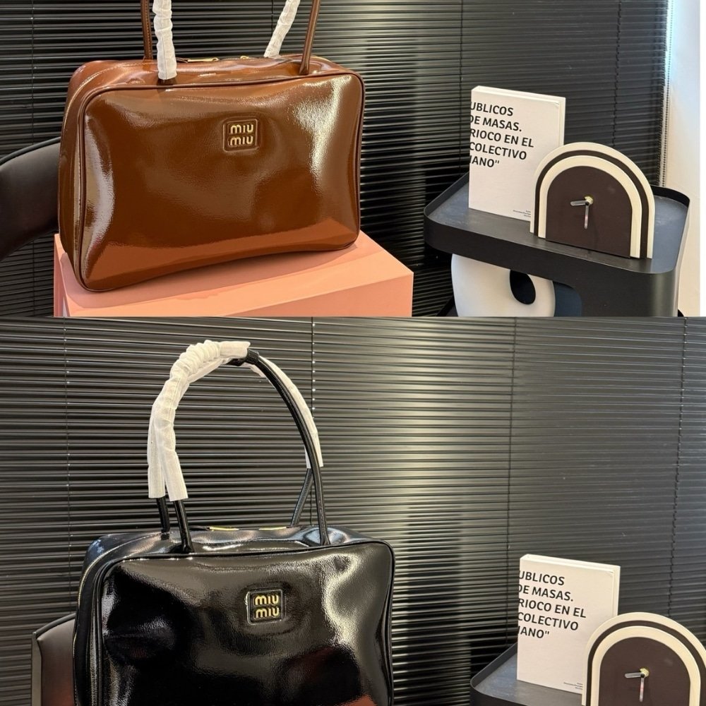 M1um1u Beau Naplak Patent Leather Bag Black 35Cm 5Bb117 Adnt F0002 V Mln