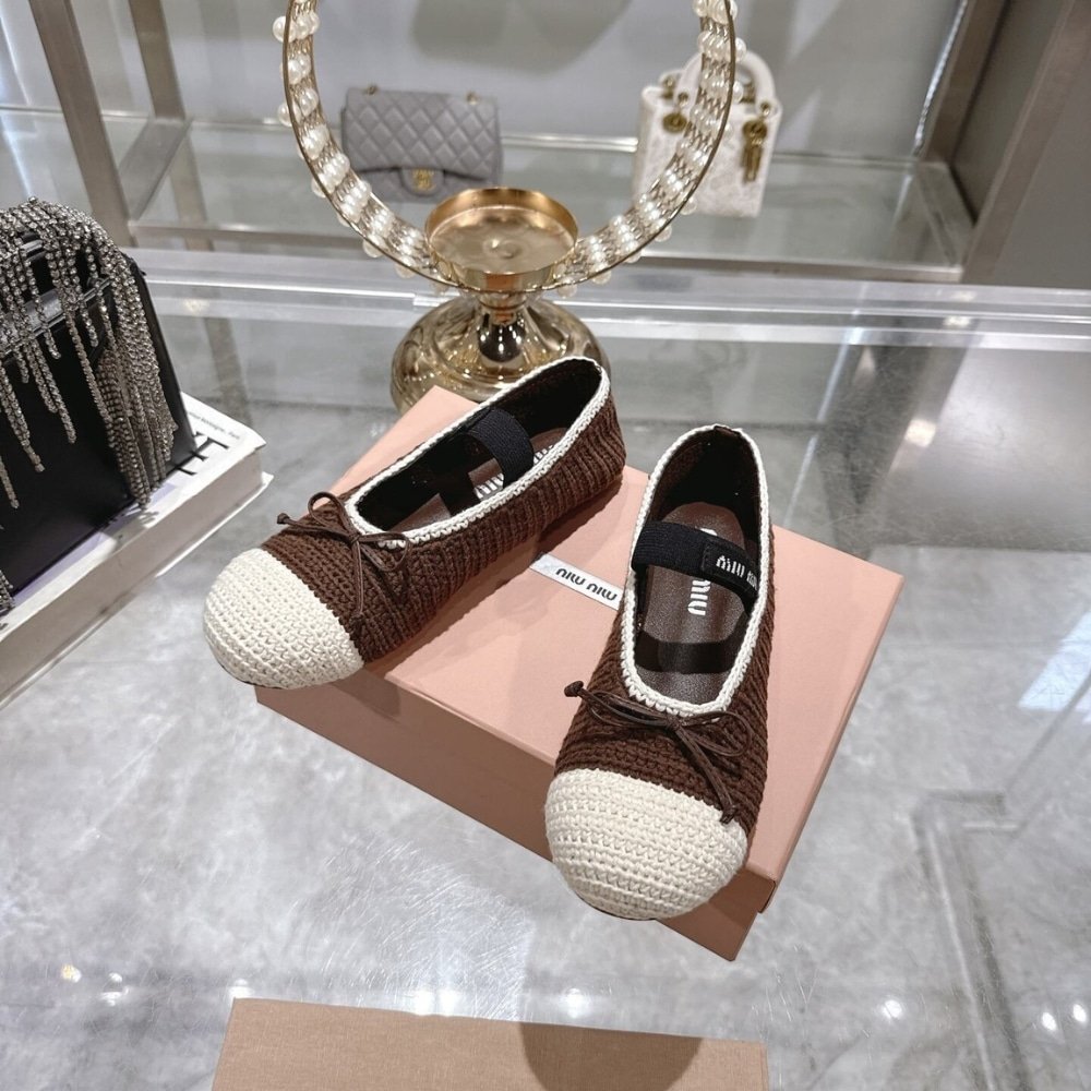 M1um1u Crochet Knit Ballerina Shoes Cocoa Ivory 5F138E 2Cq2 F0Cms F 005