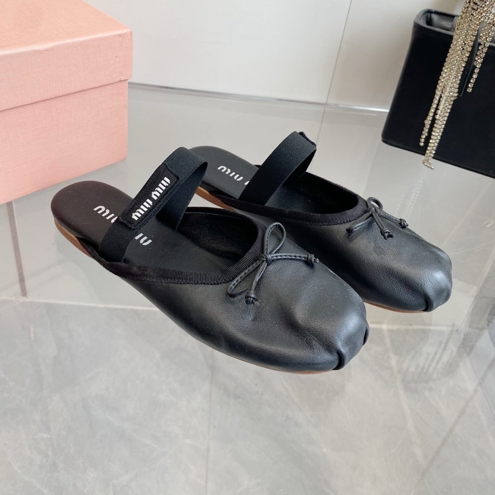 M1um1u Leather Ballerina Mules Black 5F451E Xuu F0002 F 005