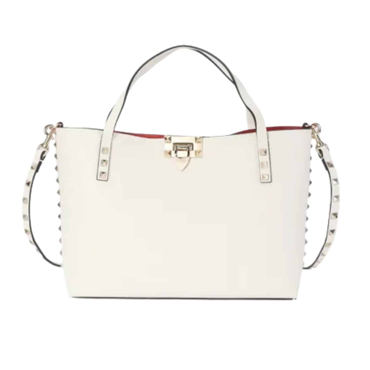 Va1e*ntin0 Garavani Rockstud Small Tote Bag White 28Cm