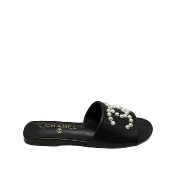 Ch**el Cc Pearl Slippers Black