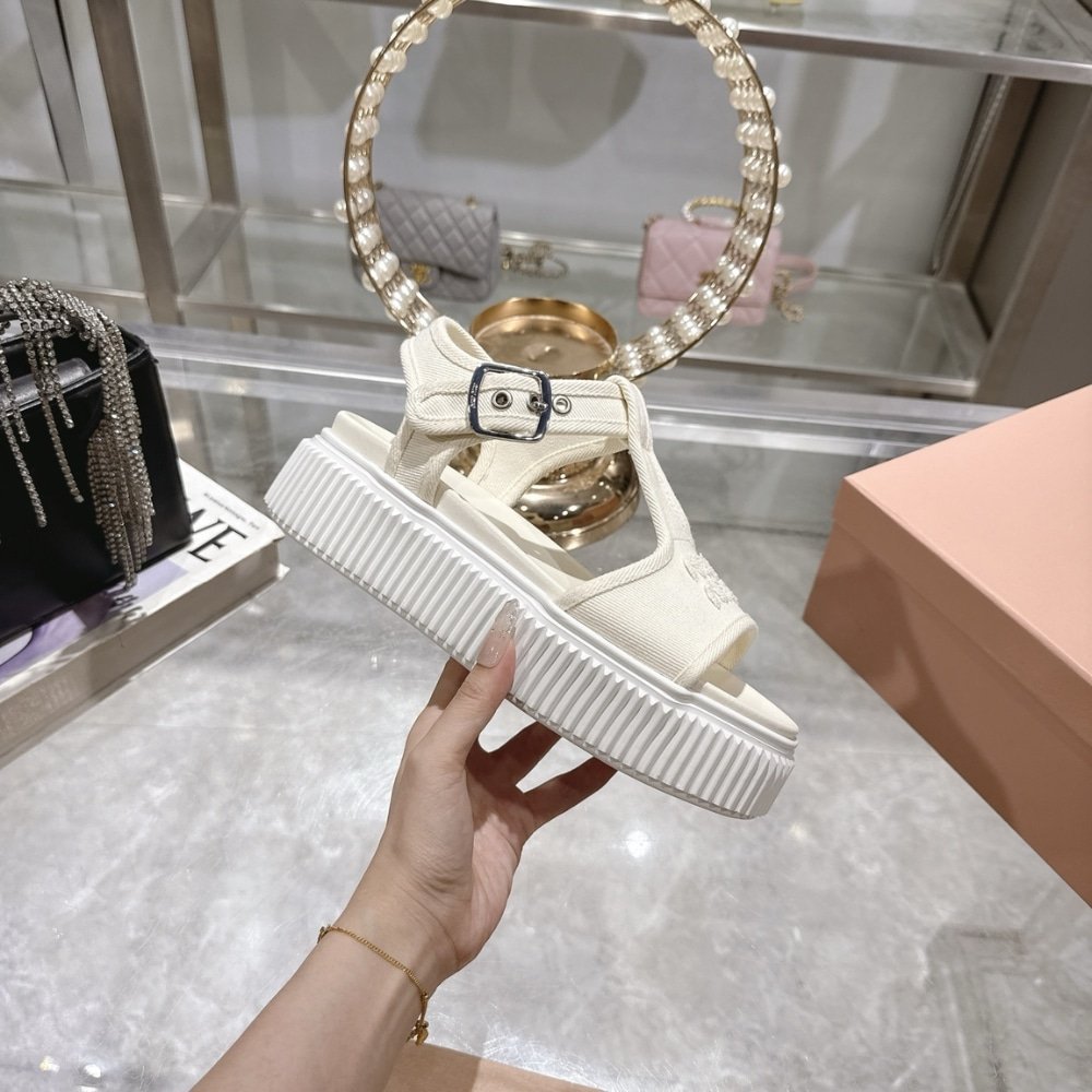 M1um1u Denim Flatform Sandals Ivory 5X402E Csl F0304 F 045