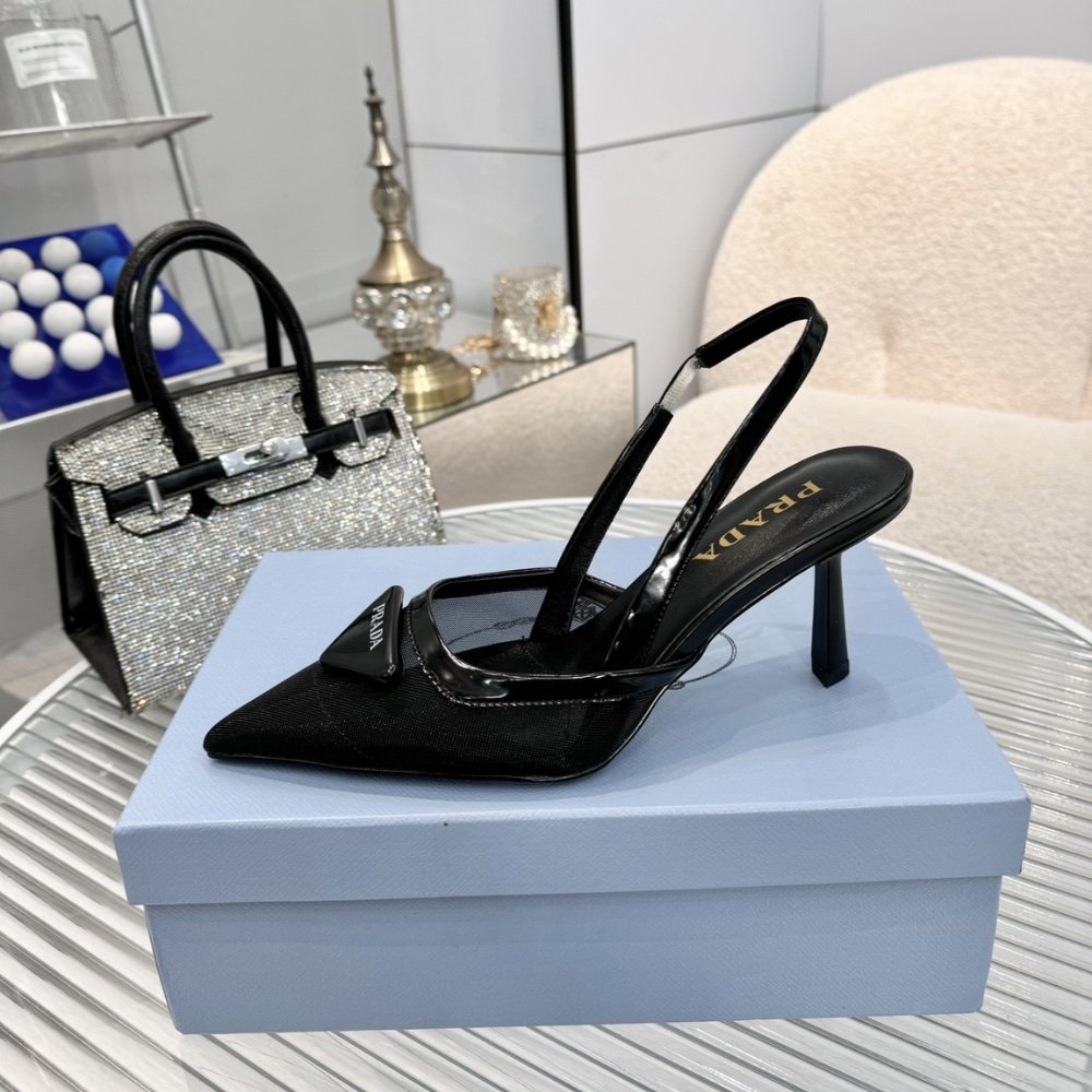 Pra*a Mesh Fabric Slingback Pumps Black 1I891N 099 F0002 F 075