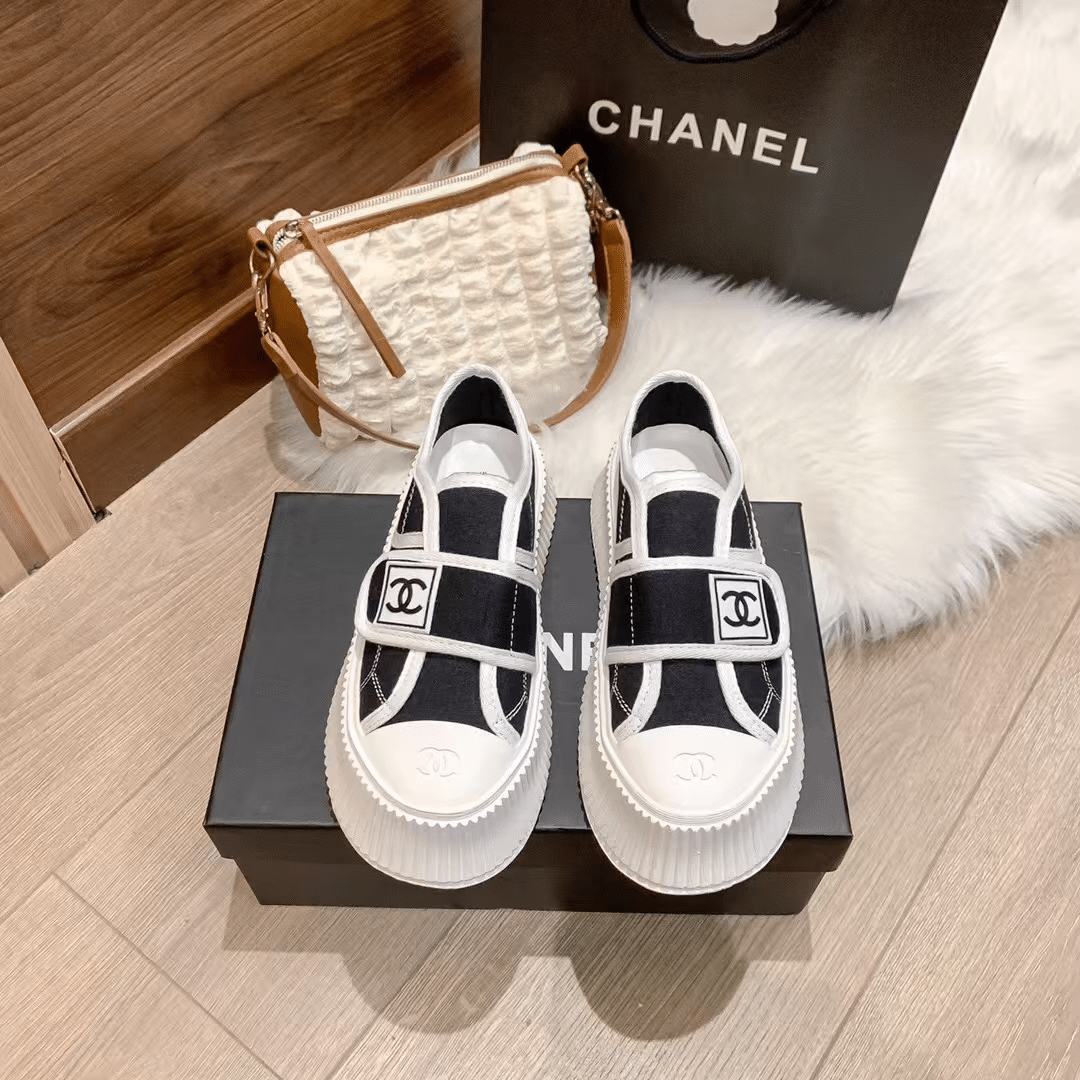 Ch**el White Cc Cap Toe Slipon Sneaker Black