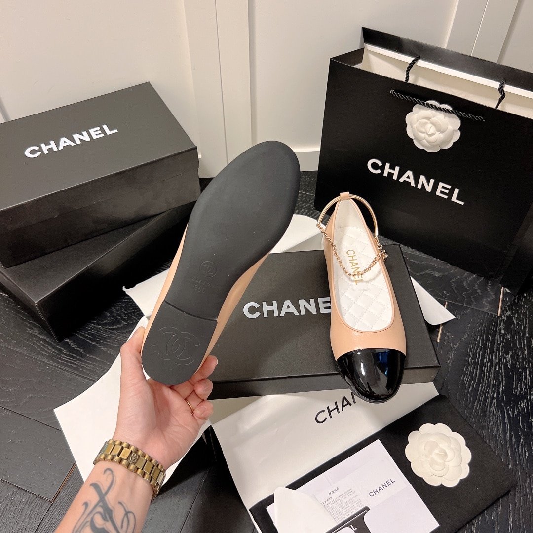 Ch**el Interlocking Cc Logo Ballet Flats Black Pink