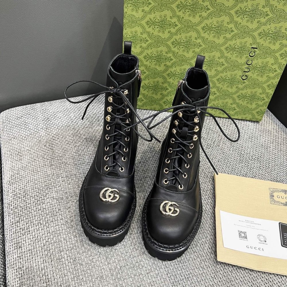 Gvc*1 Women Lace Up Ankle Boot With Gg Black 836050 Aadgl 1000