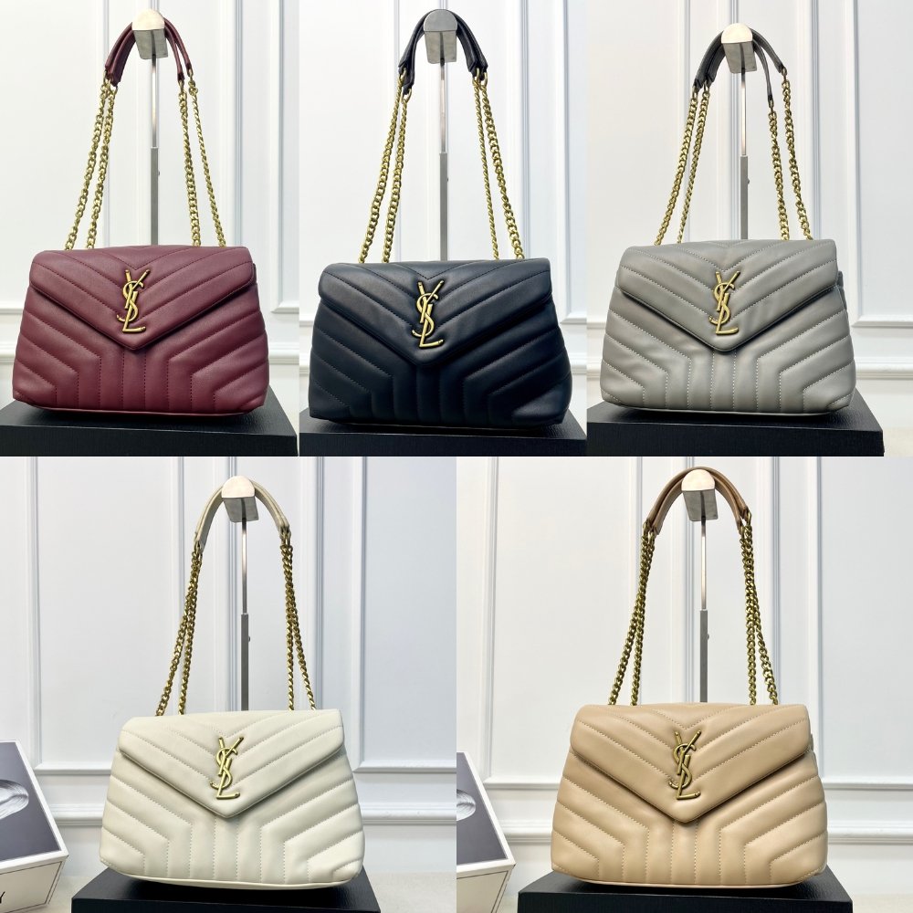 Sa1nt Lau*nt Loulou Medium Chain Bag In Matelassé Y Leather Burgundy Gold 26Cm
