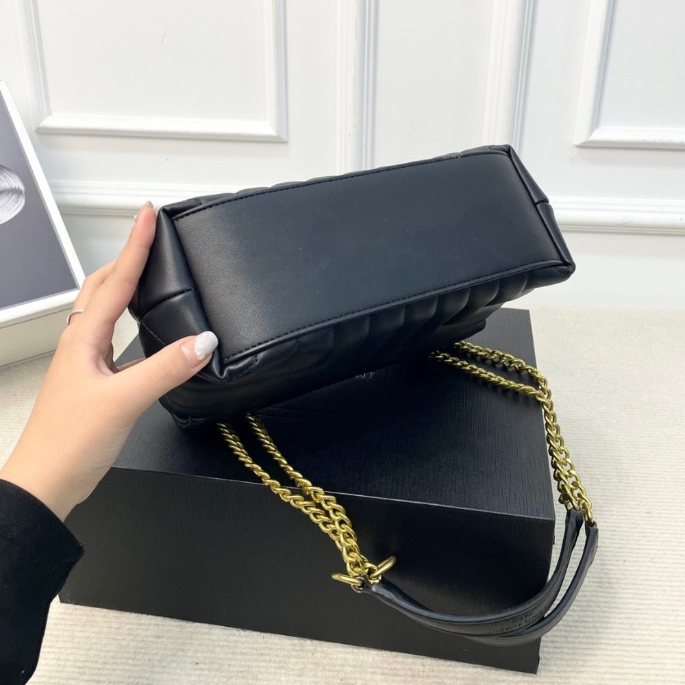 Sa1nt Lau*nt Loulou Medium Chain Bag In Matelassé Y Leather Black Gold 26Cm