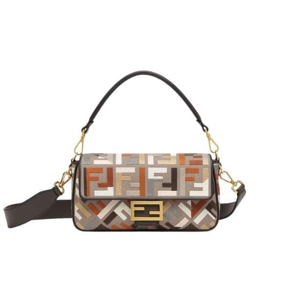 F**di Baguette Multicolor Canvas Bag With Ff Embroidery 25Cm 8Br600Anh4F1Mql