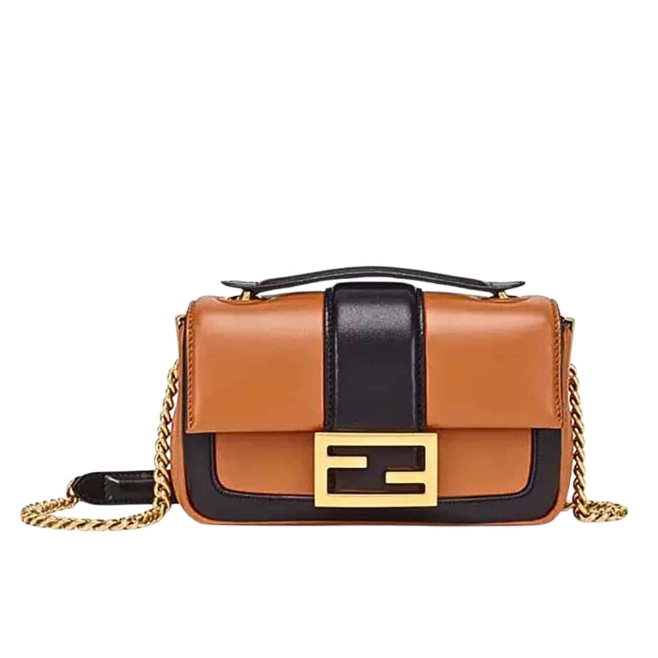 F**di Women Mini Baguette Chain Shoulder Bag Brown 19Cm