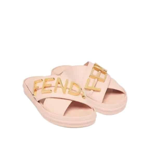 F**di F**digraphy Leather Slides Light Pink