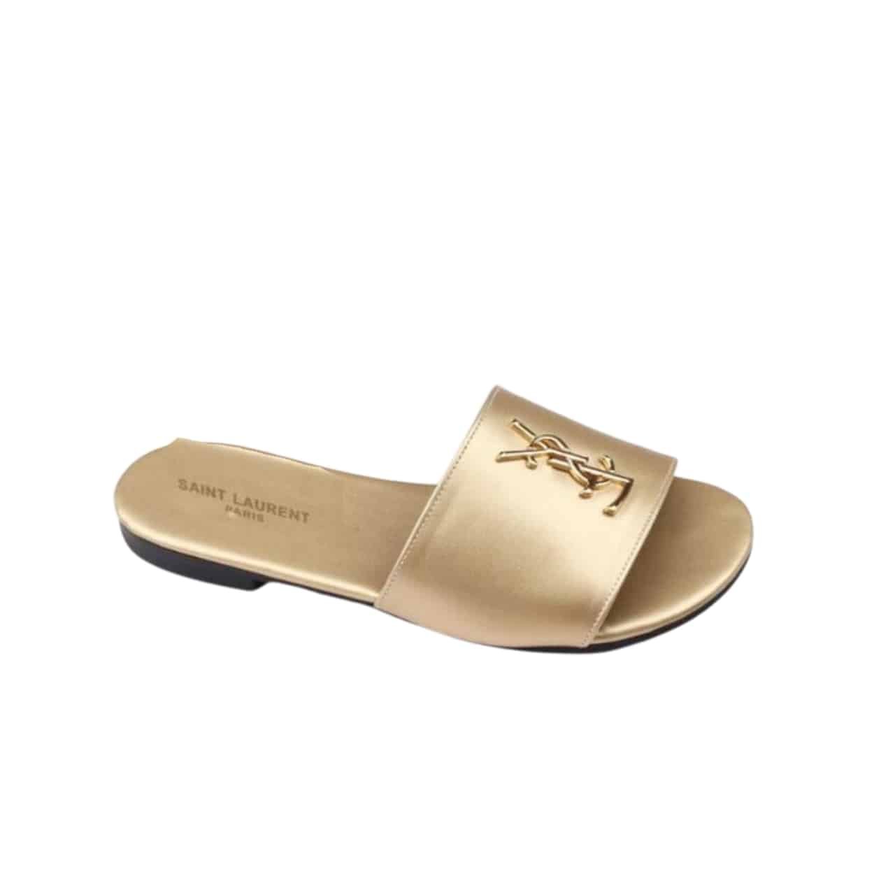 Sa1nt Lau*nt Logo Slippers Metallic