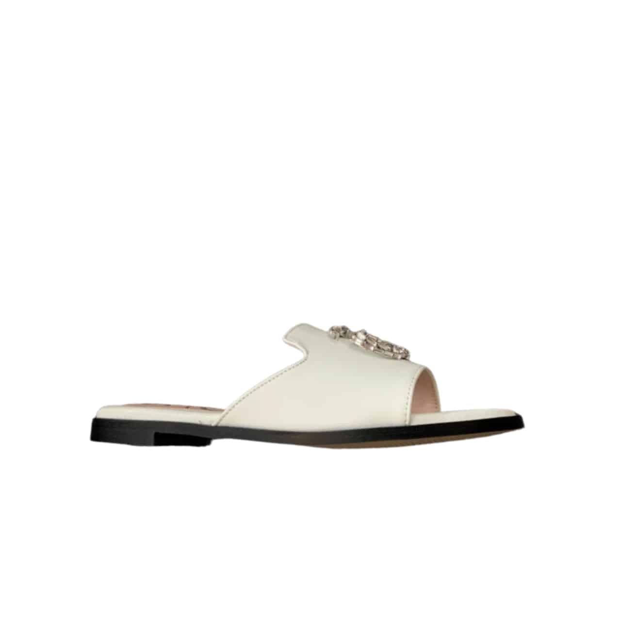 Gvc*1 Double G Slippers Leather Beaded In White