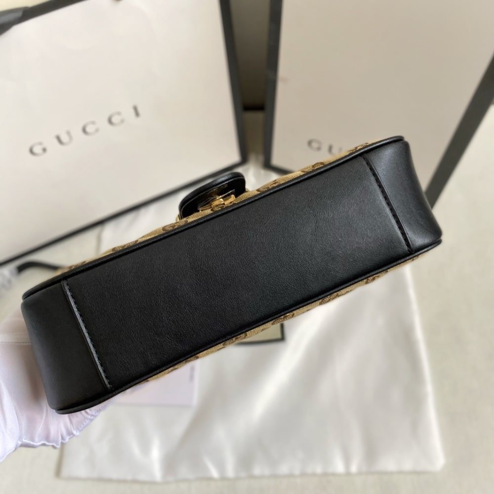 Gvc*1 Gg Marmont Shoulder Bag Beige Black 26Cm 443497 Hvkeg 9772