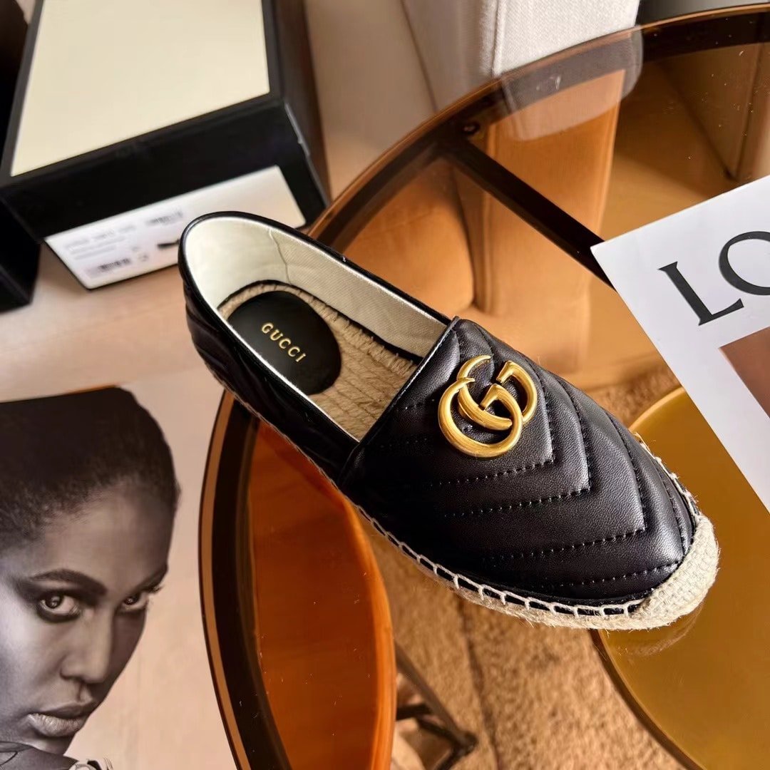 Gvc*1 Espadrille Matelasse Chevron Leather With Double G Black 551890 Bko00 1000