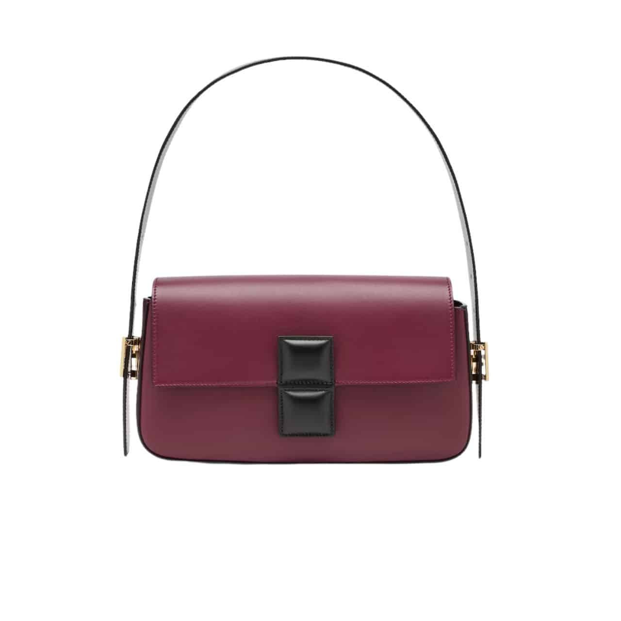 F**di Baguette Burgundy And Black Color Block Leather Bag 26Cm 8Br821Apkof1Nz9