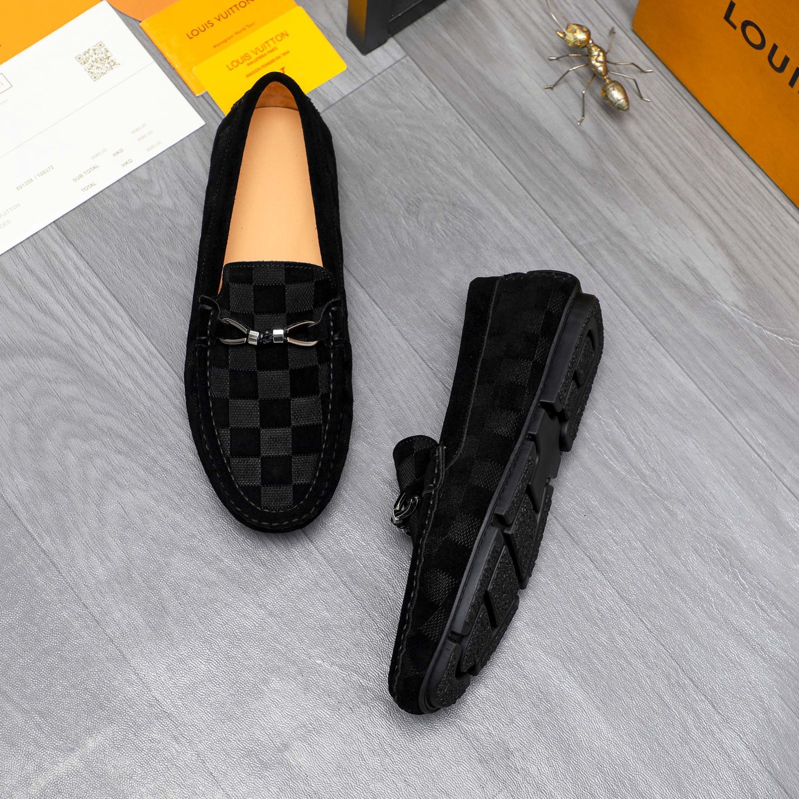 L0vis Vvtt0n Lv Damier Suede Leather Loafers In Black
