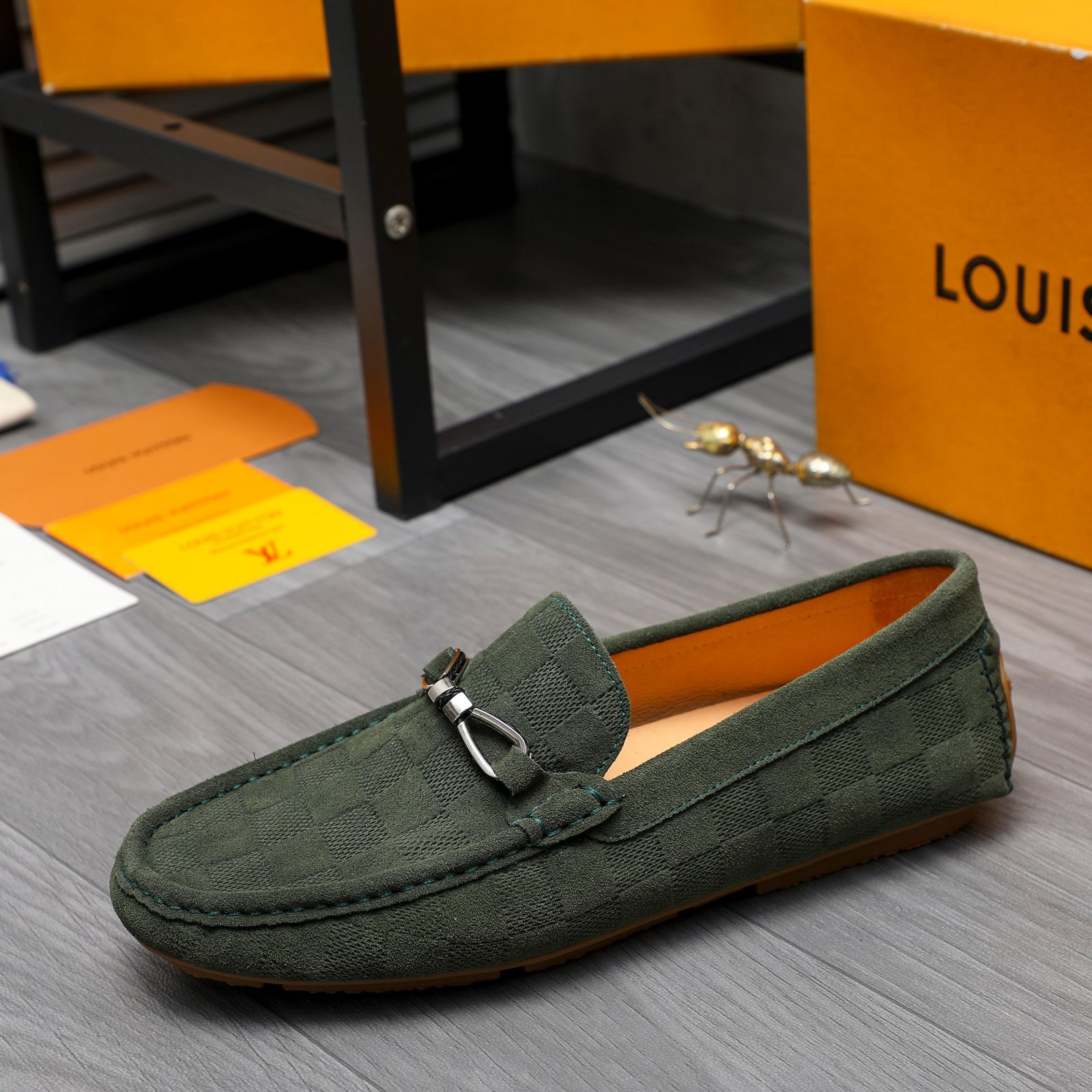 L0vis Vvtt0n Lv Damier Suede Leather Loafers In Dark Green