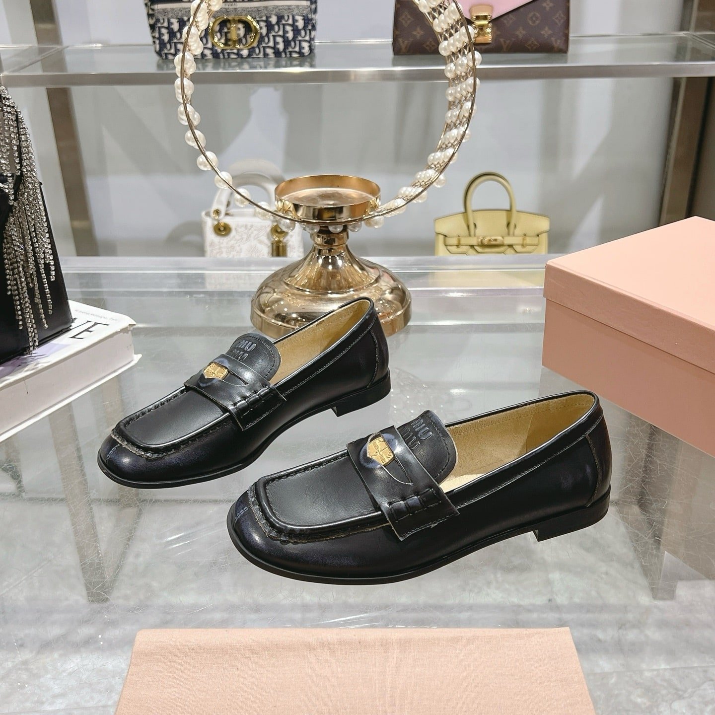 M1um1u Leather Loafers Black 5D398E 248 F0002 F 010