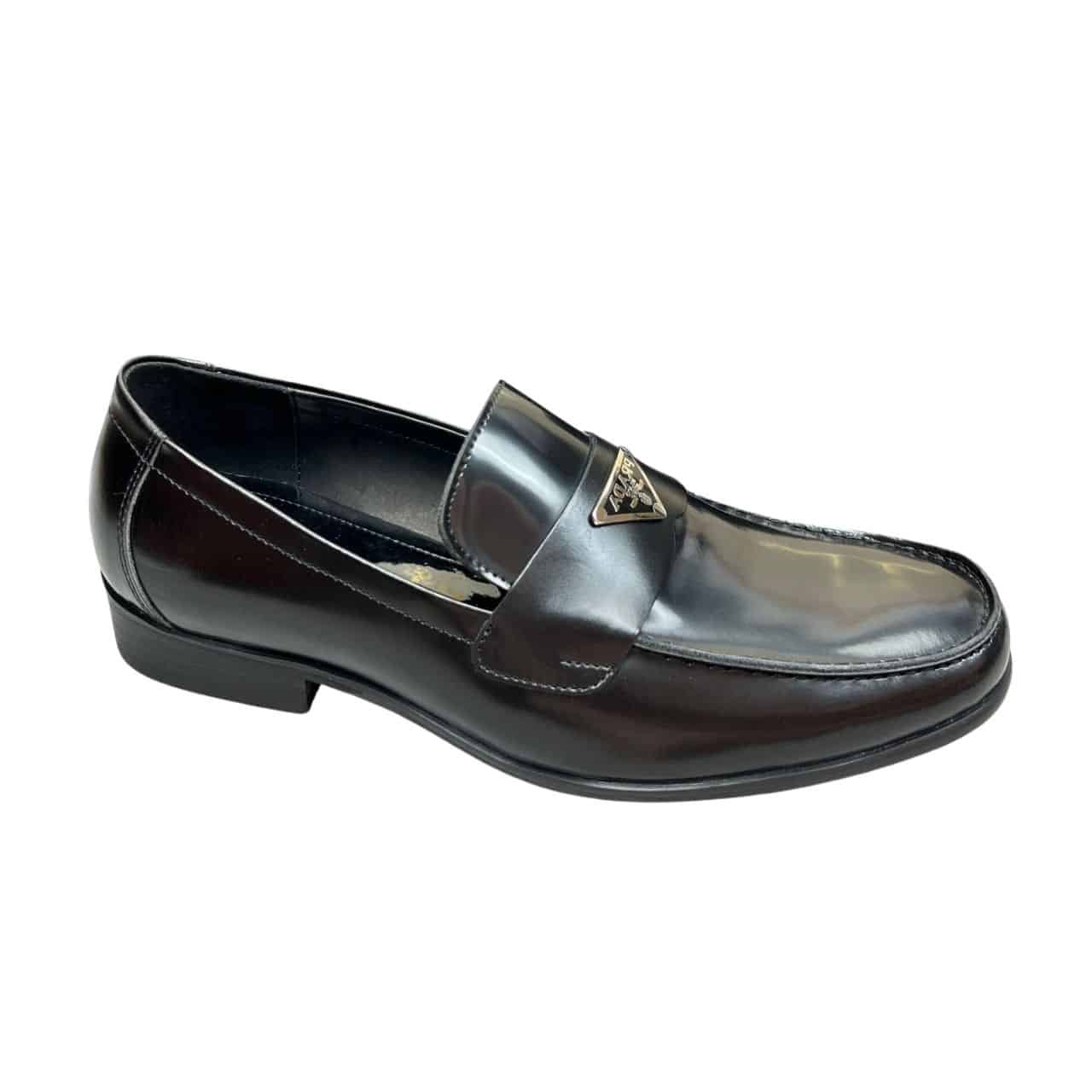 Pra*a Brushed Leather Loafers Triangle Black 2Db180 P39 F0002 F G001