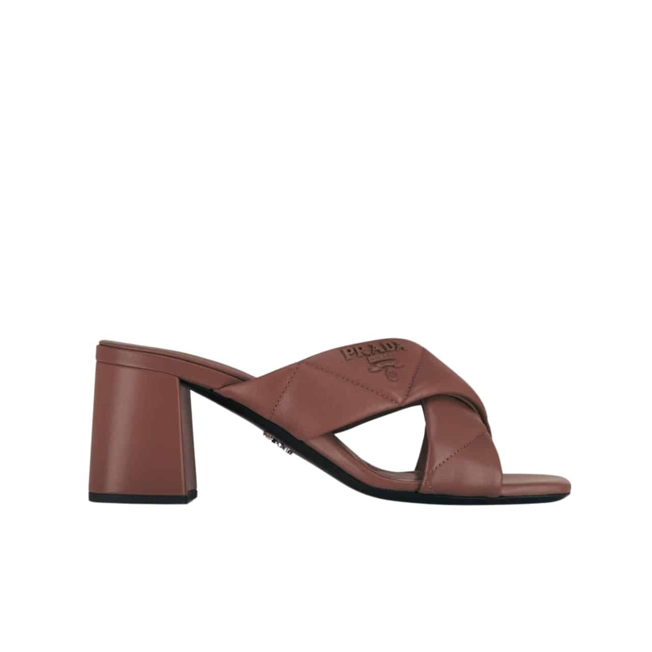 Pra*a Crossover Nappa Leather Sandals In Dark Brown
