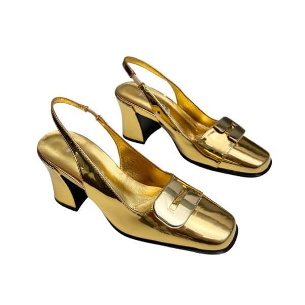 Pra*a Leather Slingback Pumps Gold