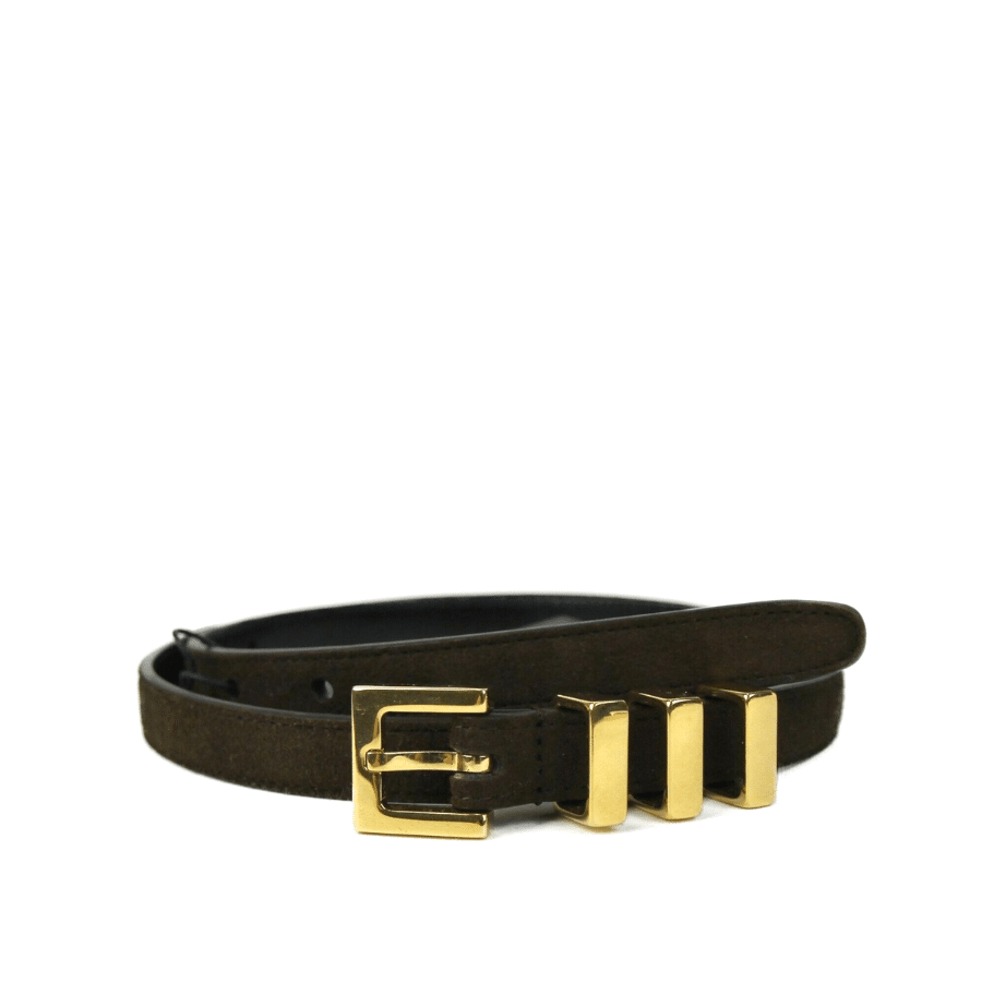 Sa1nt Lau*nt Unisex Brown And Gold Suede Leather Classic 3 Passants Belt 314629 2551