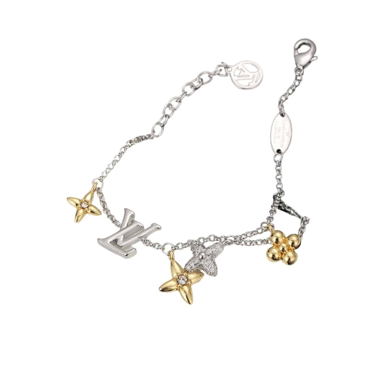 L0vis Vvtt0n Lv Gram Bracelet With Flower Charms White Gold