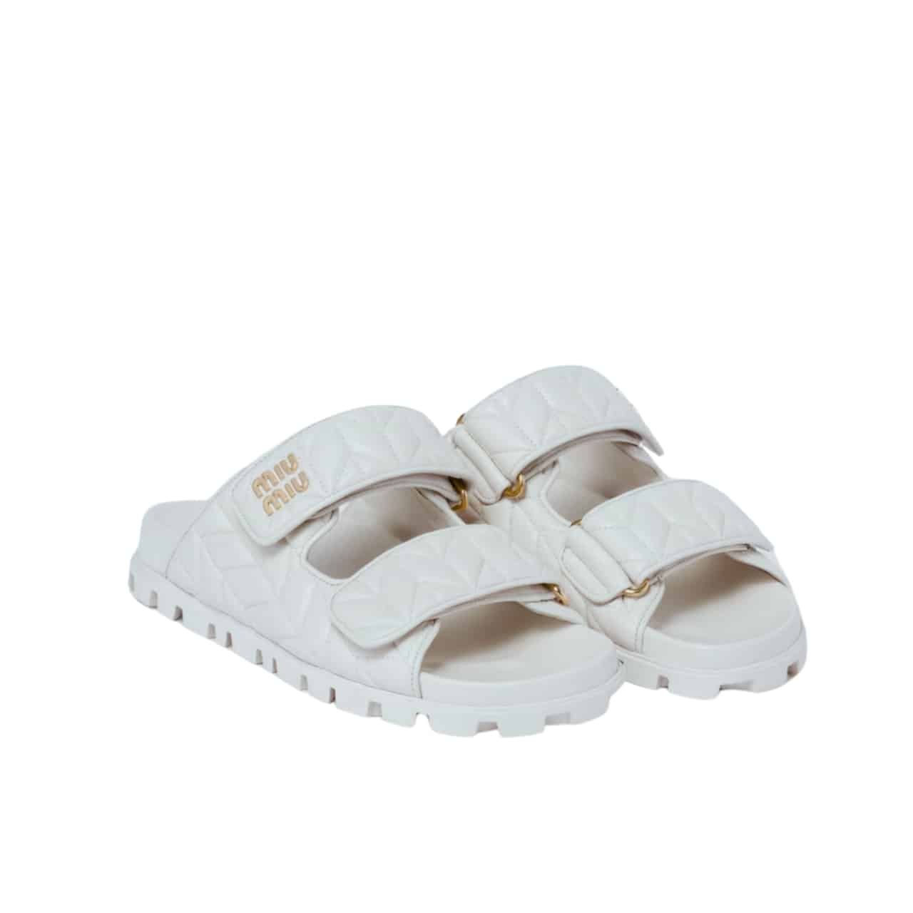 M1um1u Matelasse Nappa Leather Slides White 5Xx640 88T F0009 F 010