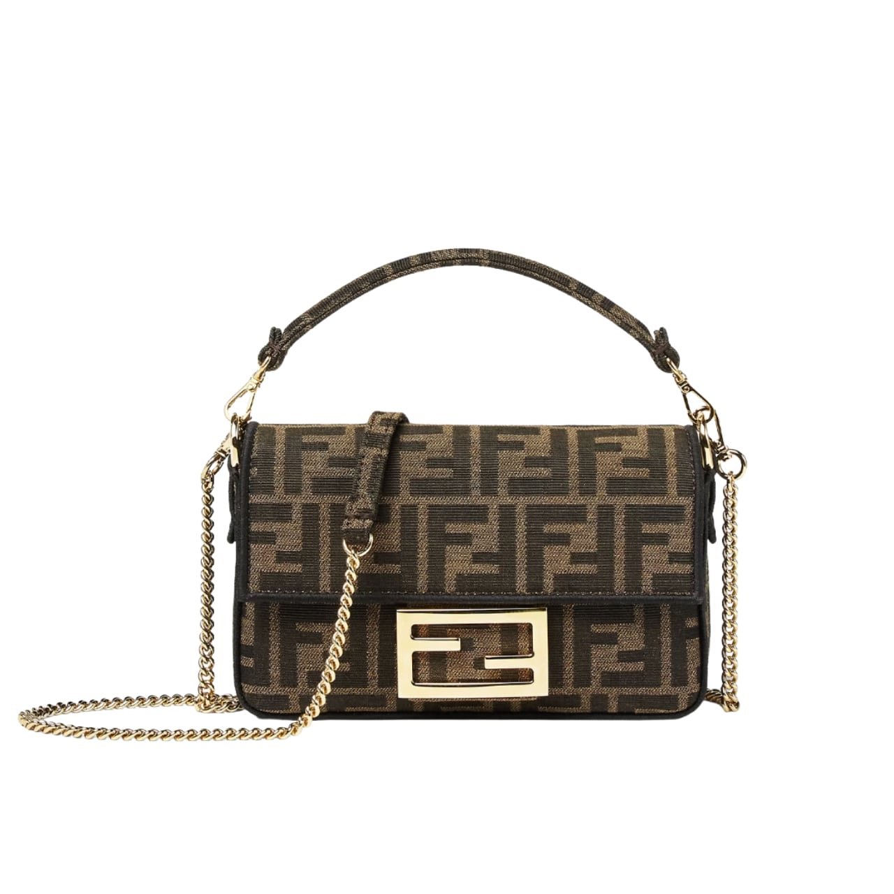 F**di Baguette Mini Brown Ff Jacquard Fabric Bag 20Cm 8Bs017A6V5F17U4
