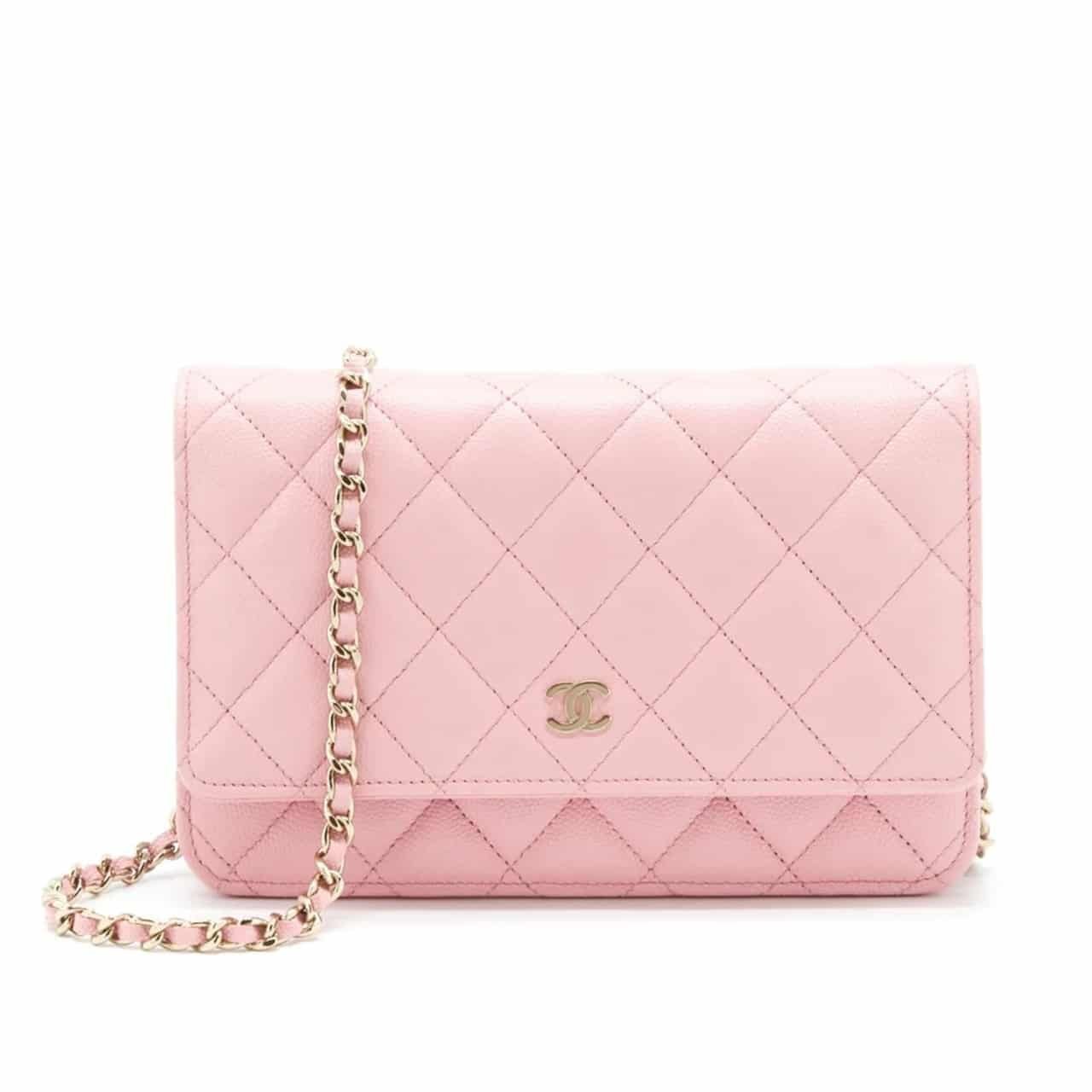 Ch**el Classic Wallet On Chain Gold Light Pink 19Cm Ap0250 Y33352 Ng120