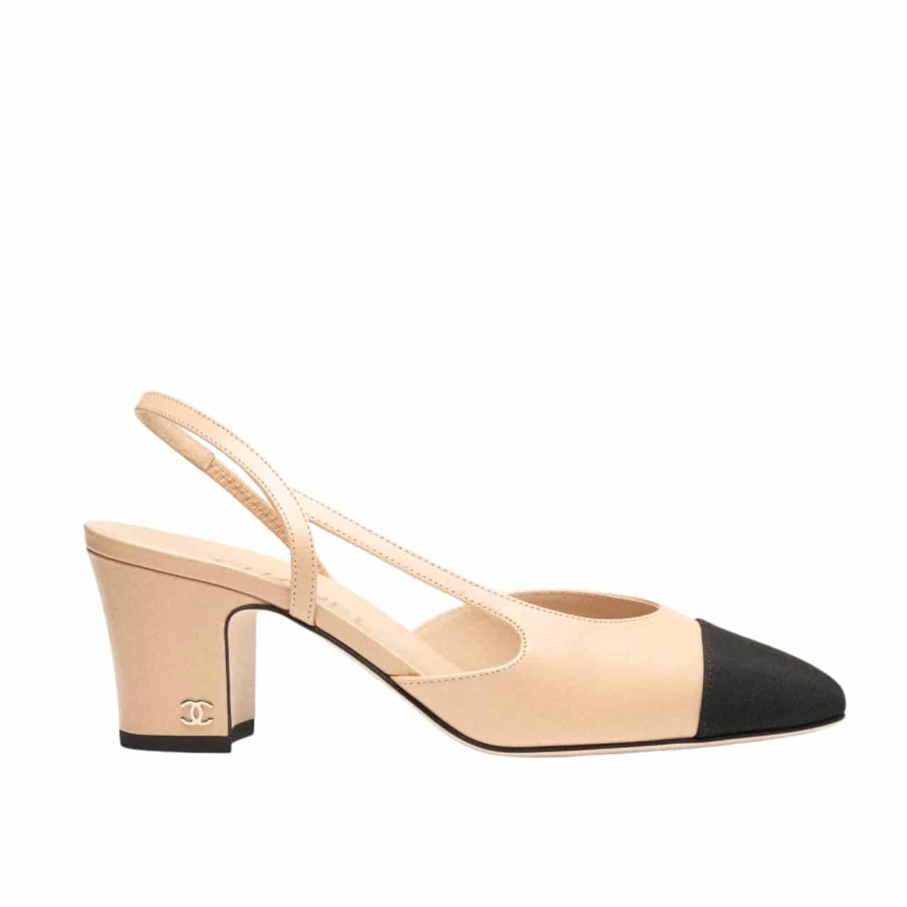 Ch**el Slingbacks Grosgrain Beige And Black G31318 Y50006 C8378
