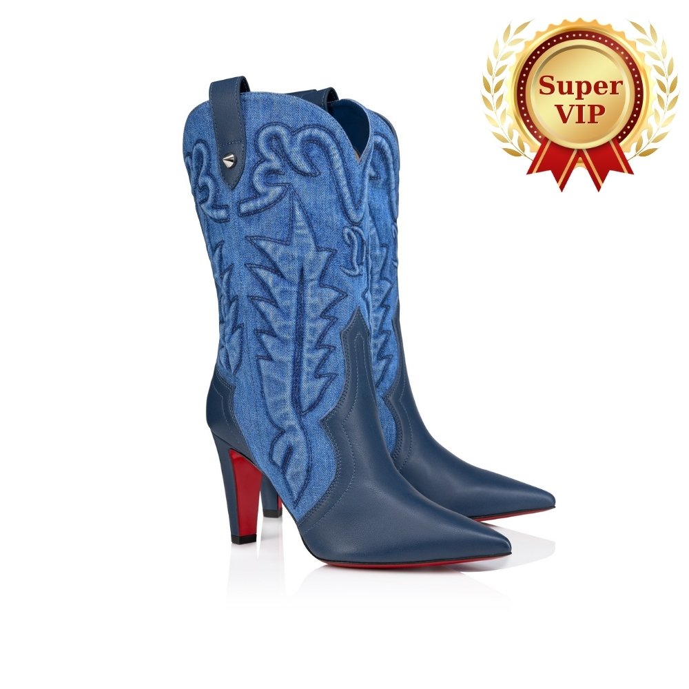 [S*per Vip 1:1] Chr1st1an Louboutin Santiabooty 85 Boots Denim Blue 32404636603