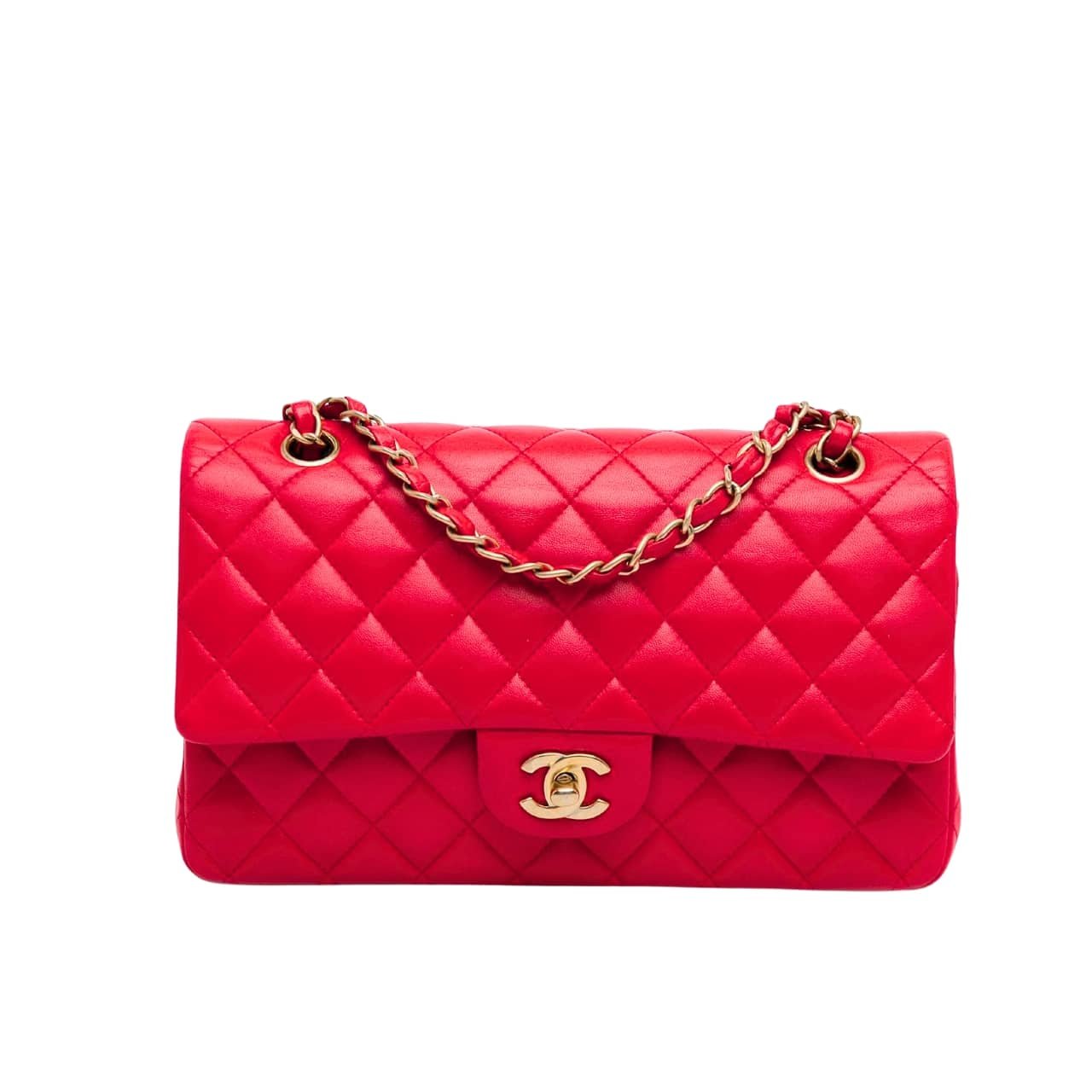 Ch**el Medium Classic Double Flap Red Gold Hardware 25Cm