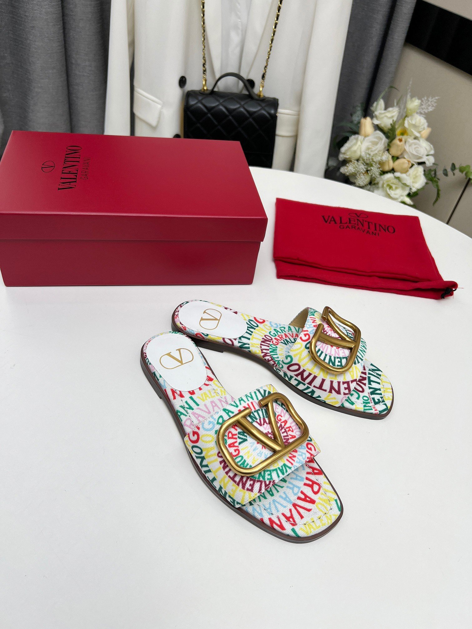 Va1e*ntin0 Garavani Escape Slide Sandal In Canvas With Va1e*ntin0 Loop Print Ws0Bd5Ful Qd7