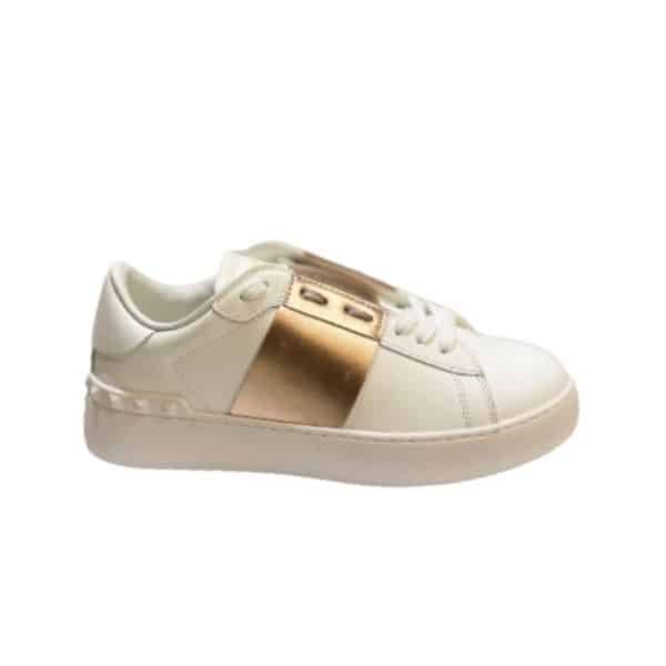 Va1e*ntin0 Garavani Rockstud Open Metallic Leather Sneaker Gold Uy2S0830Flrl71
