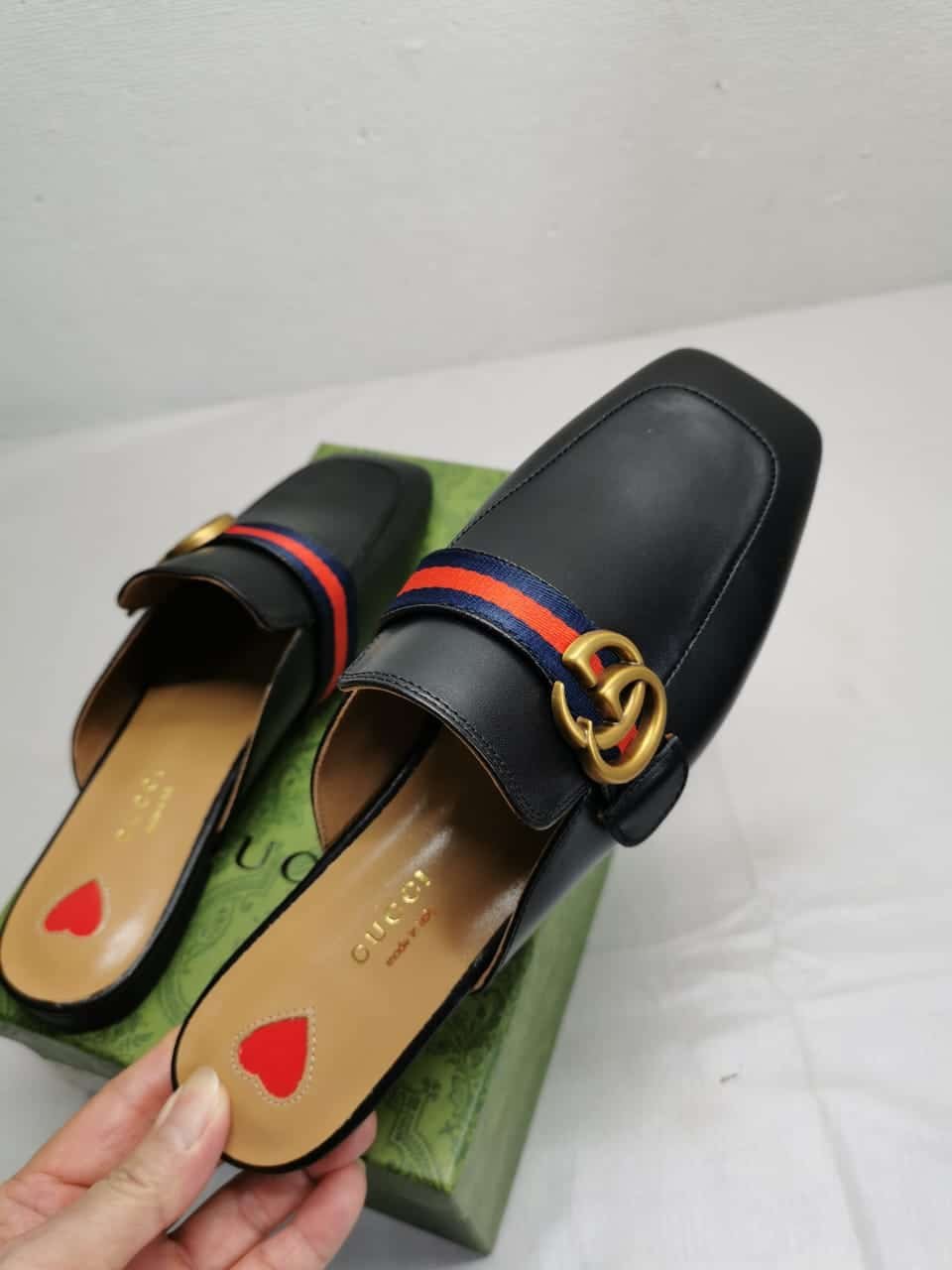 Gvc*1 Women’S Princetown Slipper Double G Black Leather 423694 Dkhc0 1061