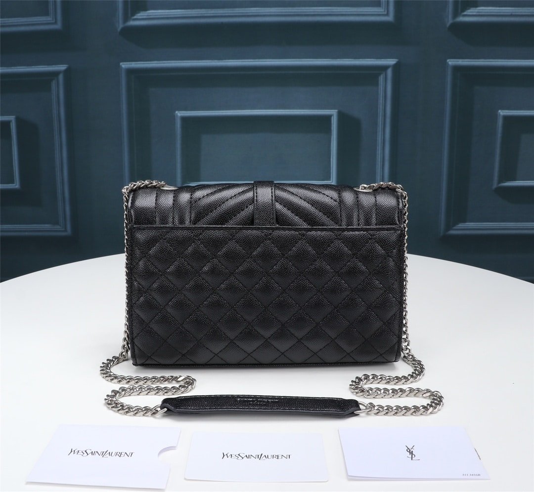Sa1nt Lau*nt Envelope Small Bag In Mix Matelassé Grain De Poudre Embossed Black Silver 21Cm 600195Bow921000