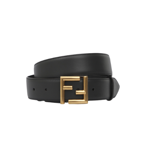 F**di Black Leather Belt With Ff Gold Buckle 40Mm